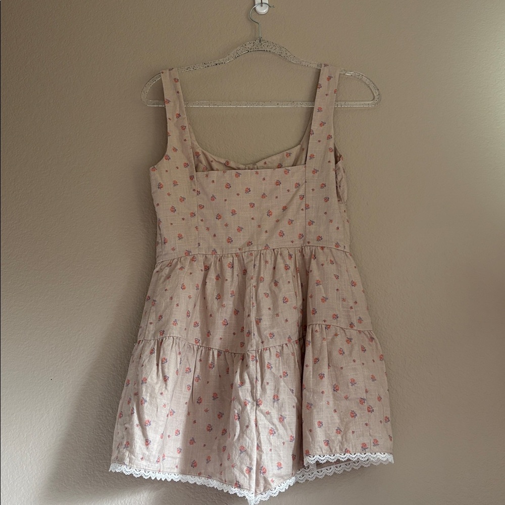 Backyard Roses Beige Floral Button-Front Romper - Picture 6 of 6
